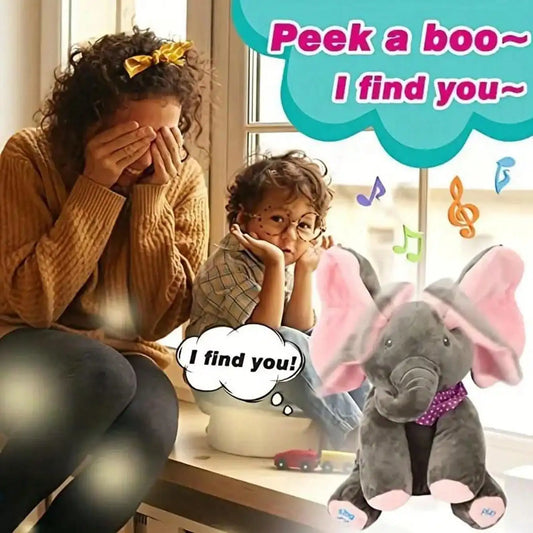 Musical Dancing Elephant Plush - Singing Peekaboo Toy with Moving Ears, Soft Cuddly Gift for Birthday