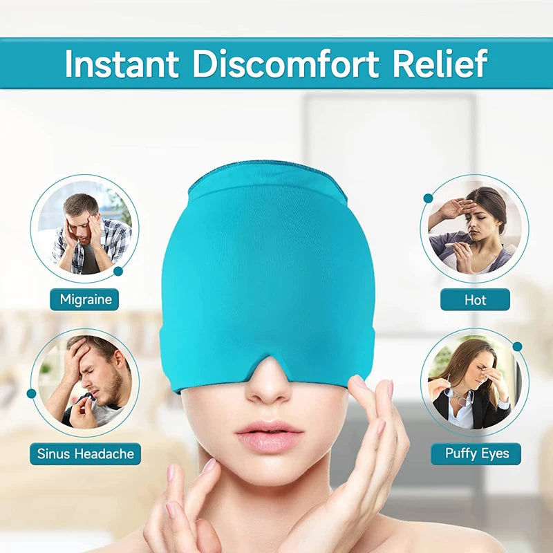 Form Fitting Gel Ice Headache  Migraine Relief Hat Cold Compress Therapy Cap  Ice Head Wrap Pack Mask  for Tension Sinus Stress